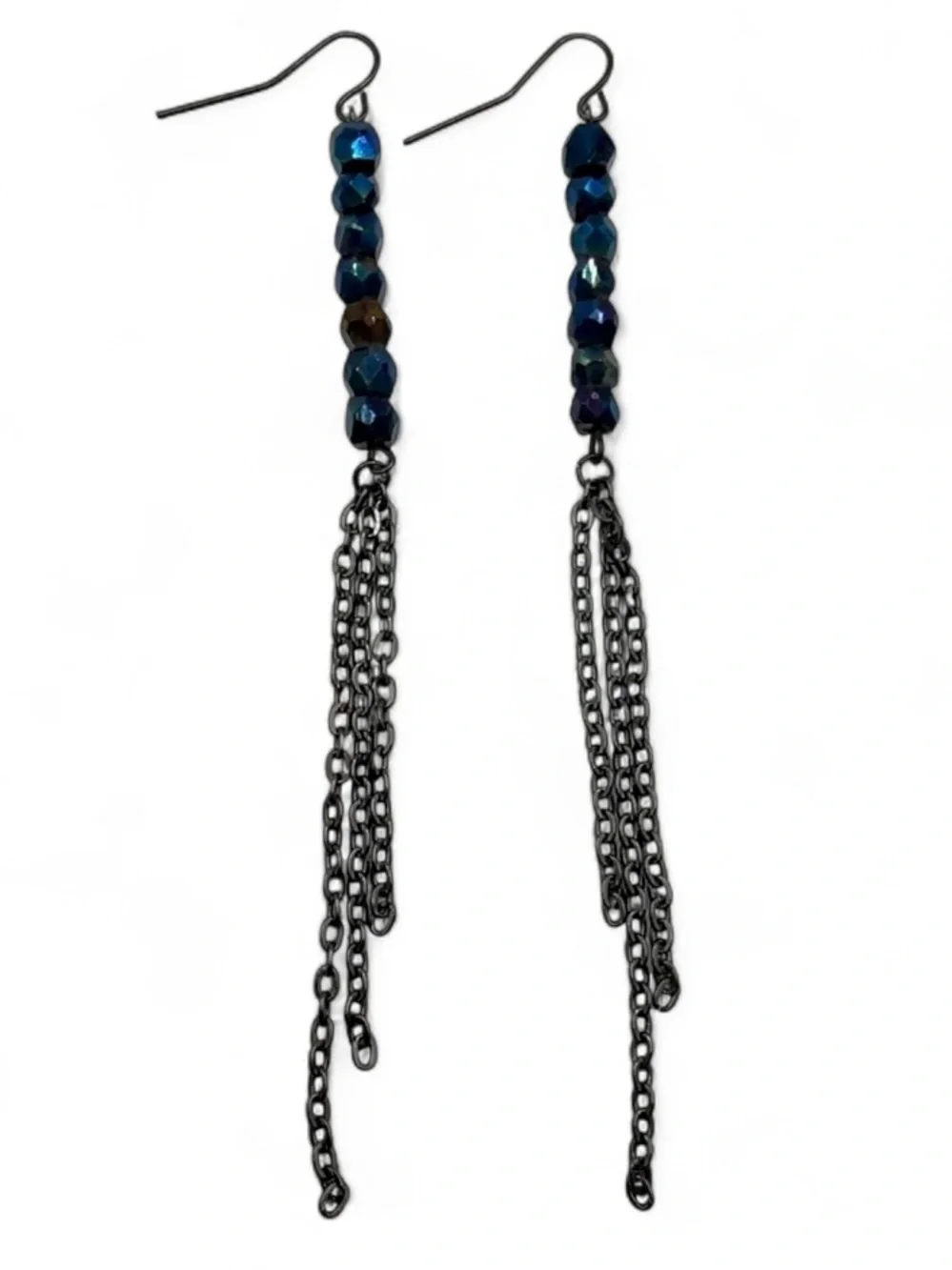 OOAK 4.5”L Vintage Glass Beaded Earrings w/ Gunmetal Chains Custom Handmade